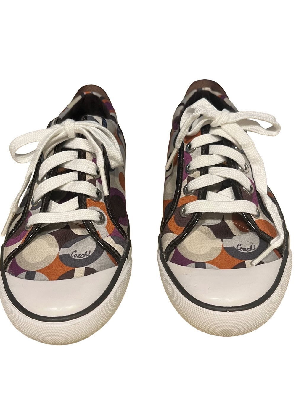 Coach Barrett Op Art Signature Sz 6.5 Purple Gray Brown White Sneakers EUC - Picture 2 of 9